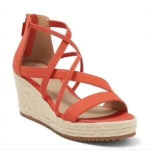Eileen Fisher Wanda Strappy‎ Leather Wedge Espadrilles Sandals Size 6.5 Coastal